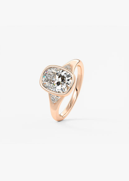 Elongated Cushion Three Stone Bezel Lab Grown Diamond Engagement Ring