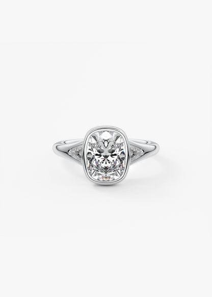 Elongated Cushion Three Stone Bezel Lab Grown Diamond Engagement Ring