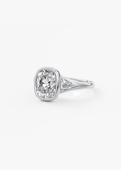 Elongated Cushion Three Stone Bezel Lab Grown Diamond Engagement Ring