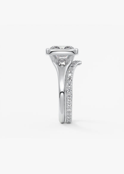 Elongated Cushion Three Stone Bezel Lab Grown Diamond Engagement Ring