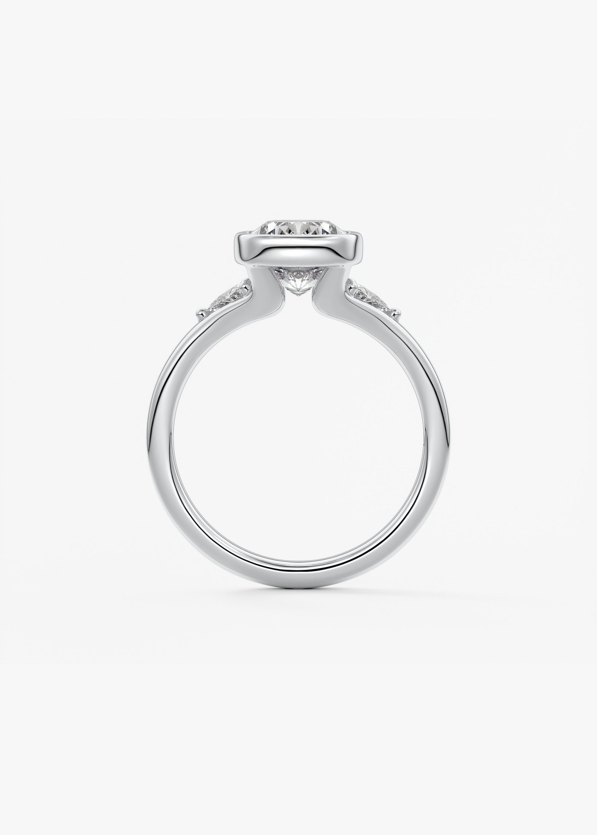 Elongated Cushion Three Stone Bezel Lab Grown Diamond Engagement Ring
