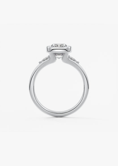 Elongated Cushion Three Stone Bezel Lab Grown Diamond Engagement Ring
