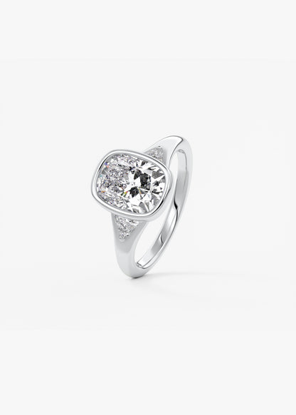 Elongated Cushion Three Stone Bezel Lab Grown Diamond Engagement Ring