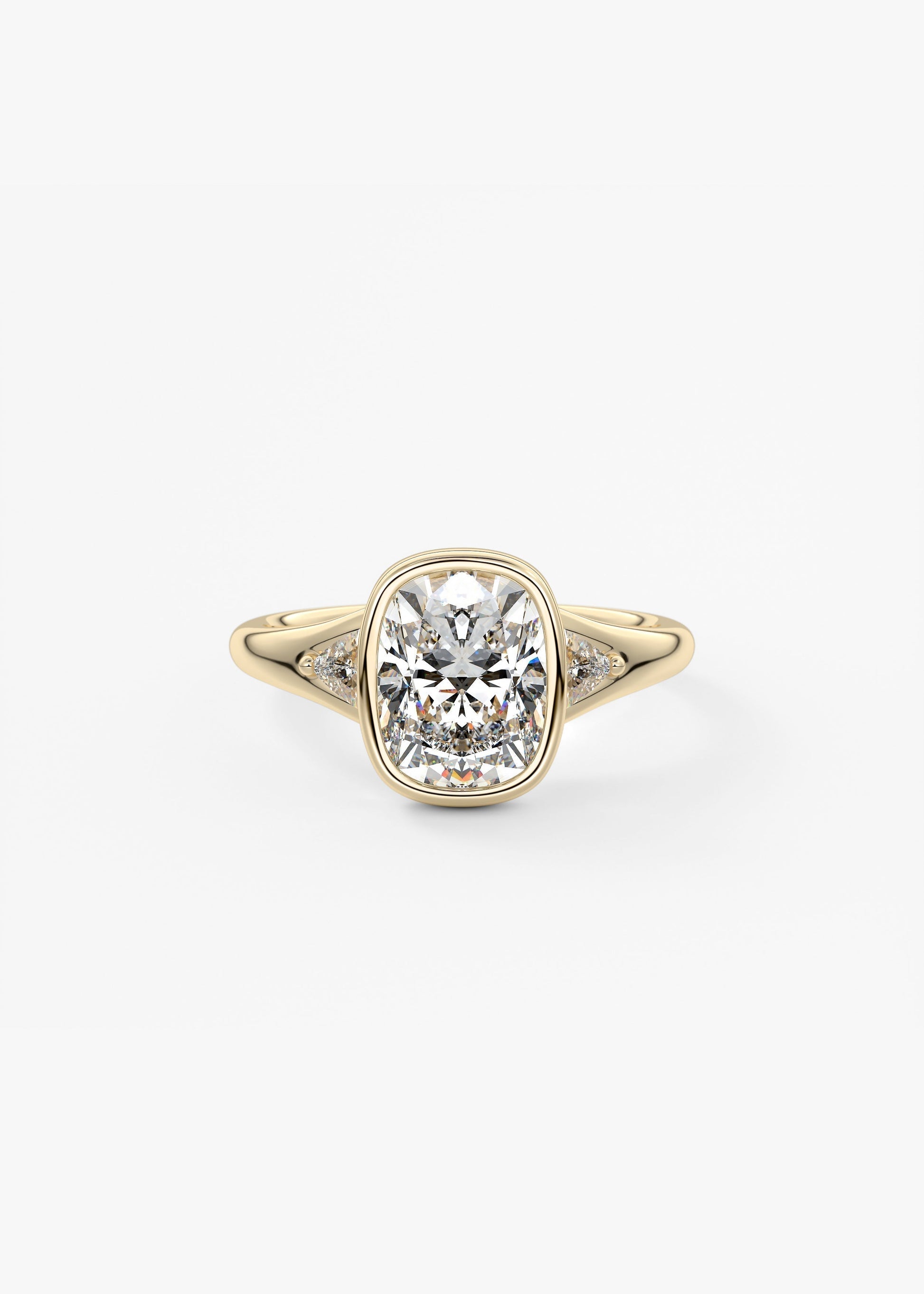 Elongated Cushion Three Stone Bezel Lab Grown Diamond Engagement Ring