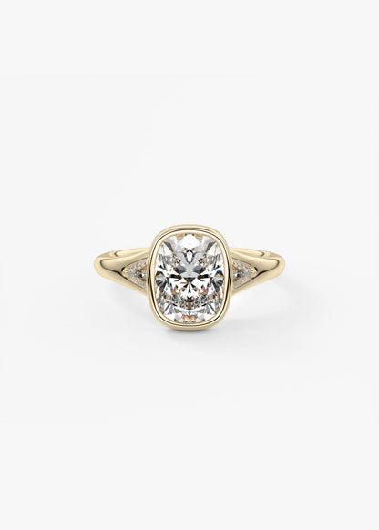 Elongated Cushion Three Stone Bezel Lab Grown Diamond Engagement Ring