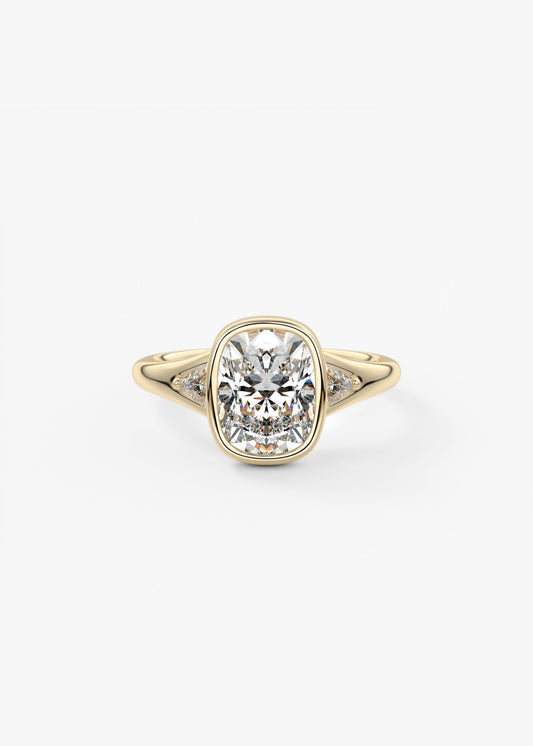 Elongated Cushion Three Stone Bezel Lab Grown Diamond Engagement Ring