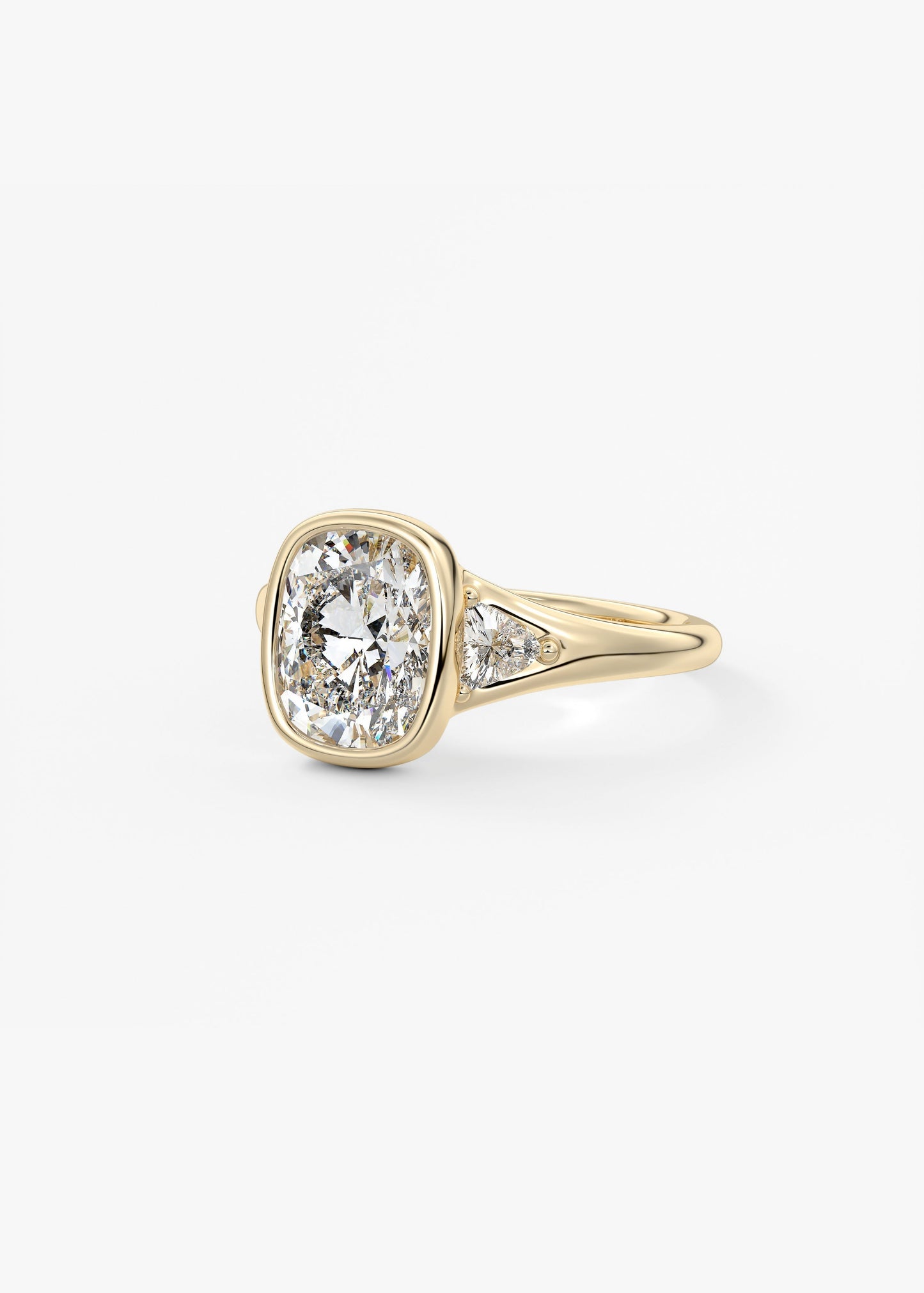 Elongated Cushion Three Stone Bezel Lab Grown Diamond Engagement Ring
