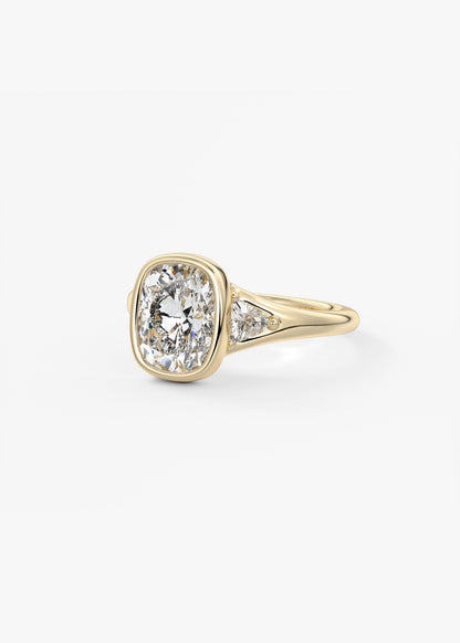Elongated Cushion Three Stone Bezel Lab Grown Diamond Engagement Ring