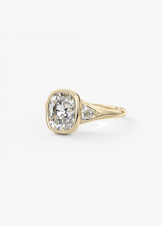 Elongated Cushion Three Stone Bezel Lab Grown Diamond Engagement Ring