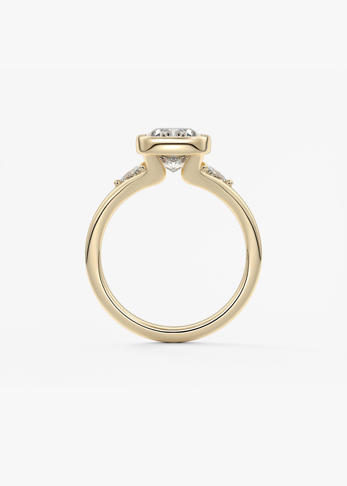 Elongated Cushion Three Stone Bezel Lab Grown Diamond Engagement Ring