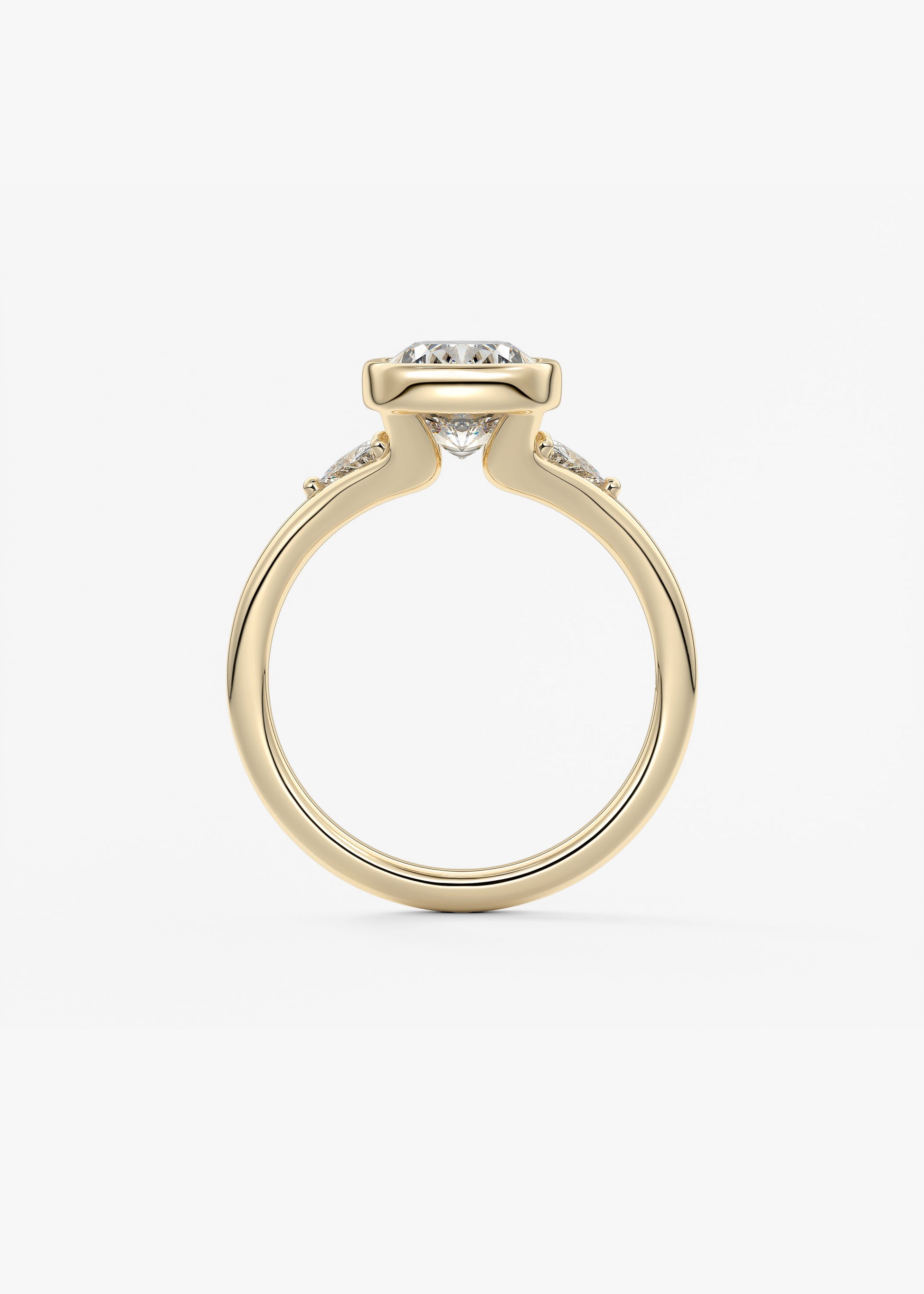 Elongated Cushion Three Stone Bezel Lab Grown Diamond Engagement Ring