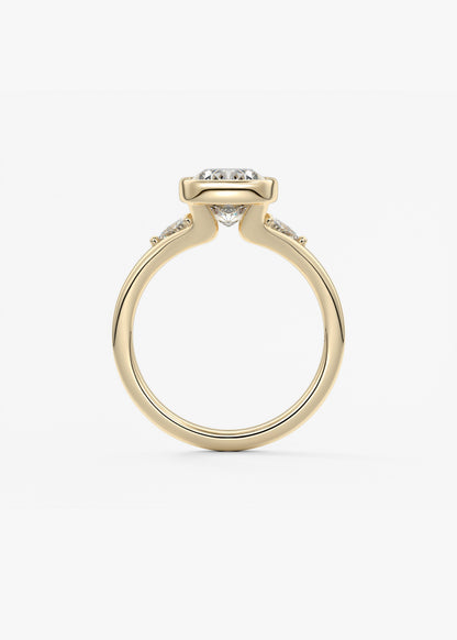 Elongated Cushion Three Stone Bezel Lab Grown Diamond Engagement Ring