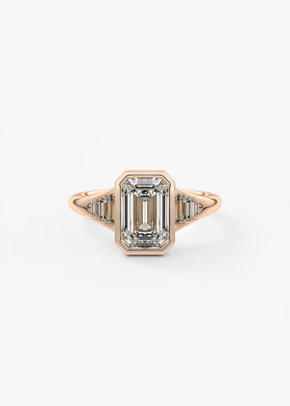 Emerald Cluster Bezel Lab Grown Diamond Engagement Ring