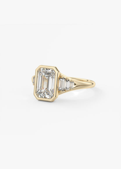 Emerald Cluster Bezel Lab Grown Diamond Engagement Ring