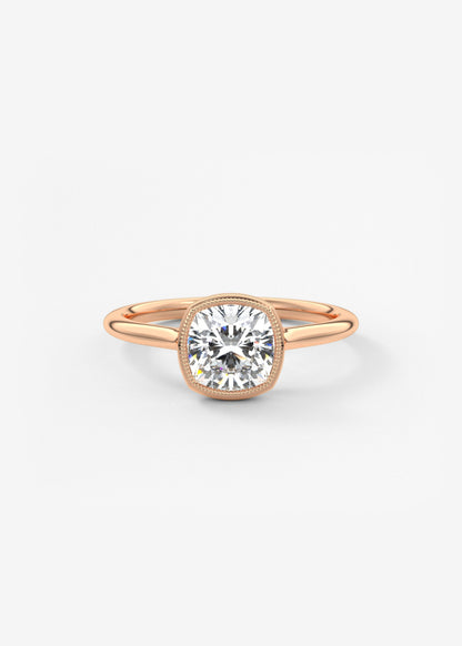 Cushion Milgrain Bezel Lab Grown Diamond Engagement Ring