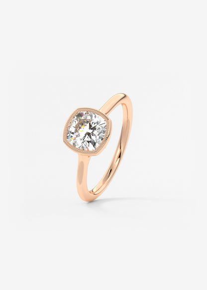 Cushion Milgrain Bezel Lab Grown Diamond Engagement Ring