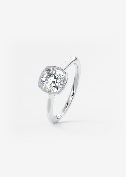 Cushion Milgrain Bezel Lab Grown Diamond Engagement Ring