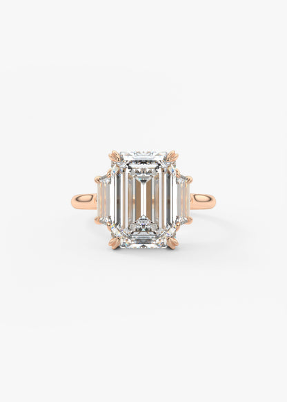 Emerald Three Stone Lab Grown Diamond Engagement Ring