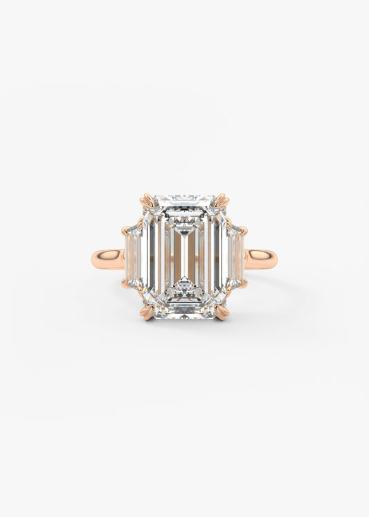 Emerald Three Stone Lab Grown Diamond Engagement Ring