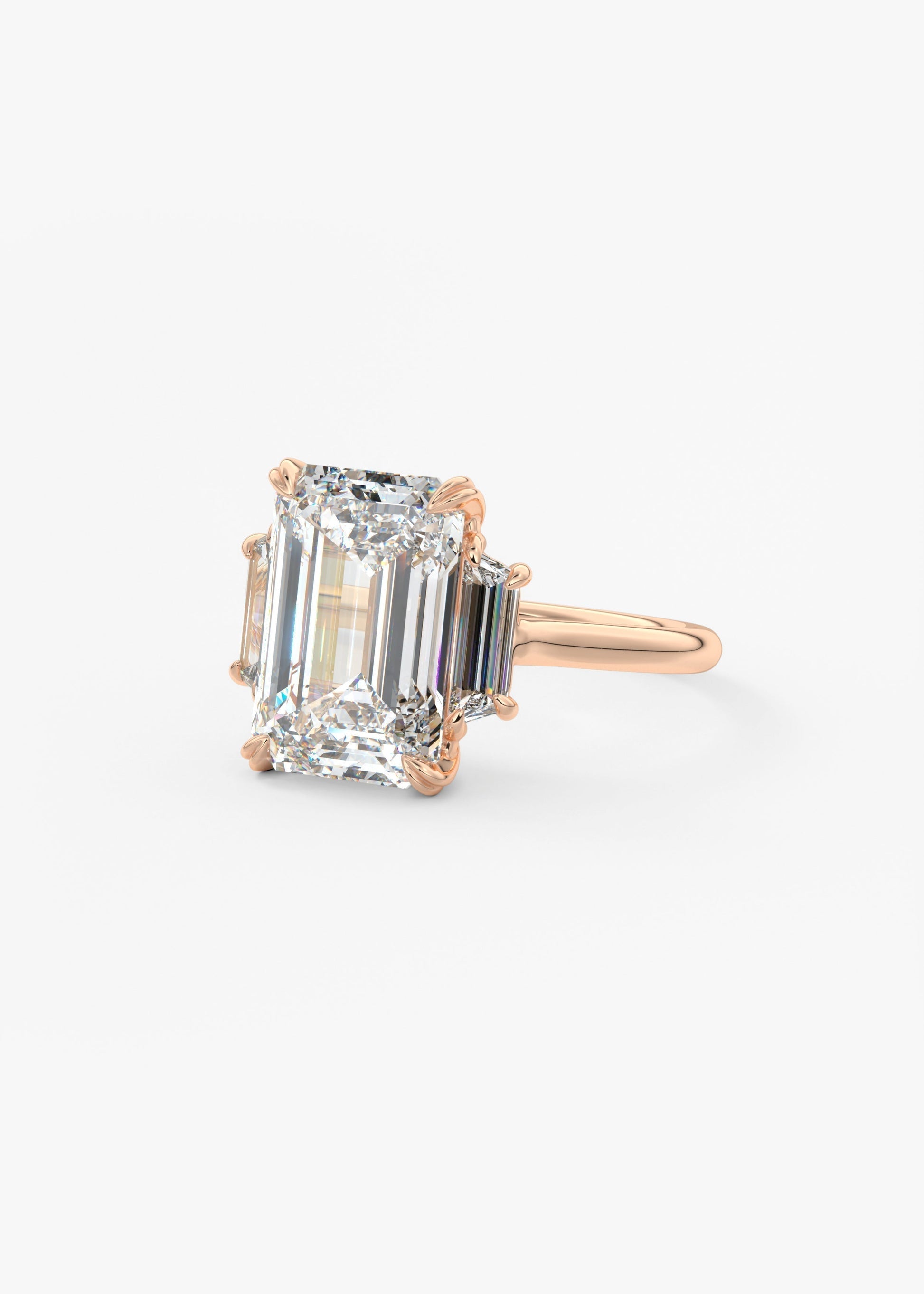 Emerald Three Stone Lab Grown Diamond Engagement Ring