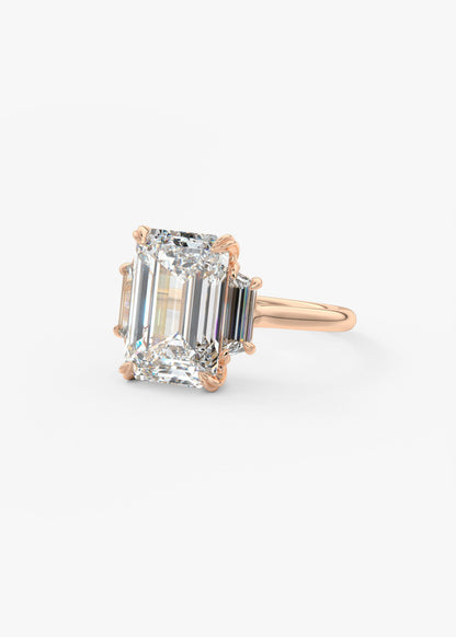Emerald Three Stone Lab Grown Diamond Engagement Ring