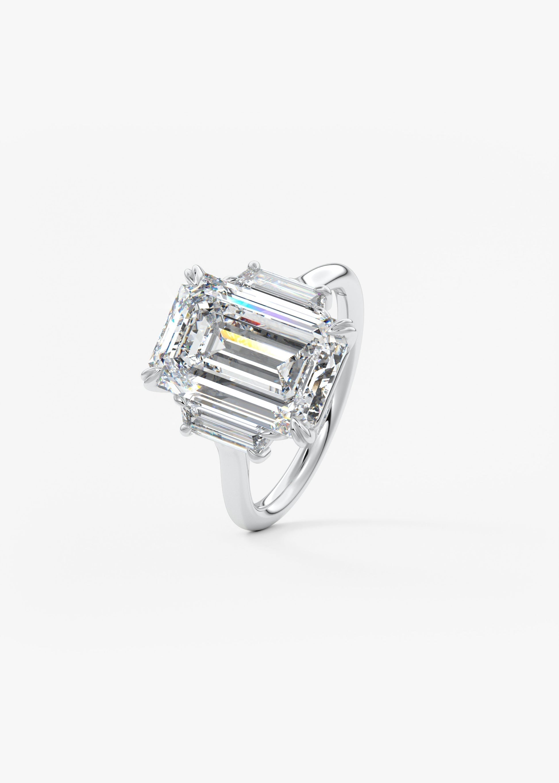 Emerald Three Stone Lab Grown Diamond Engagement Ring