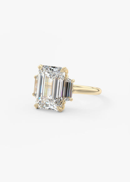 Emerald Three Stone Lab Grown Diamond Engagement Ring
