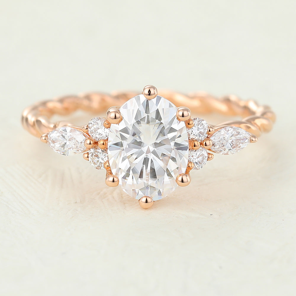 Oval Cluster Twisted Shank Lab-Grown Diamond Engagement Ring