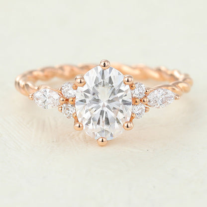 Oval Cluster Twisted Shank Lab-Grown Diamond Engagement Ring