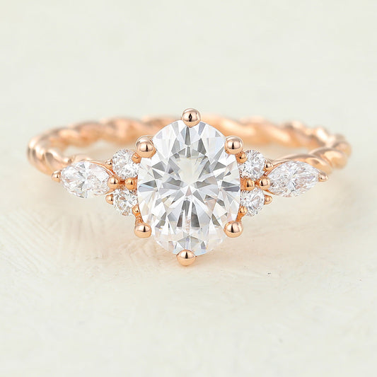 Oval Cluster Twisted Shank Lab-Grown Diamond Engagement Ring