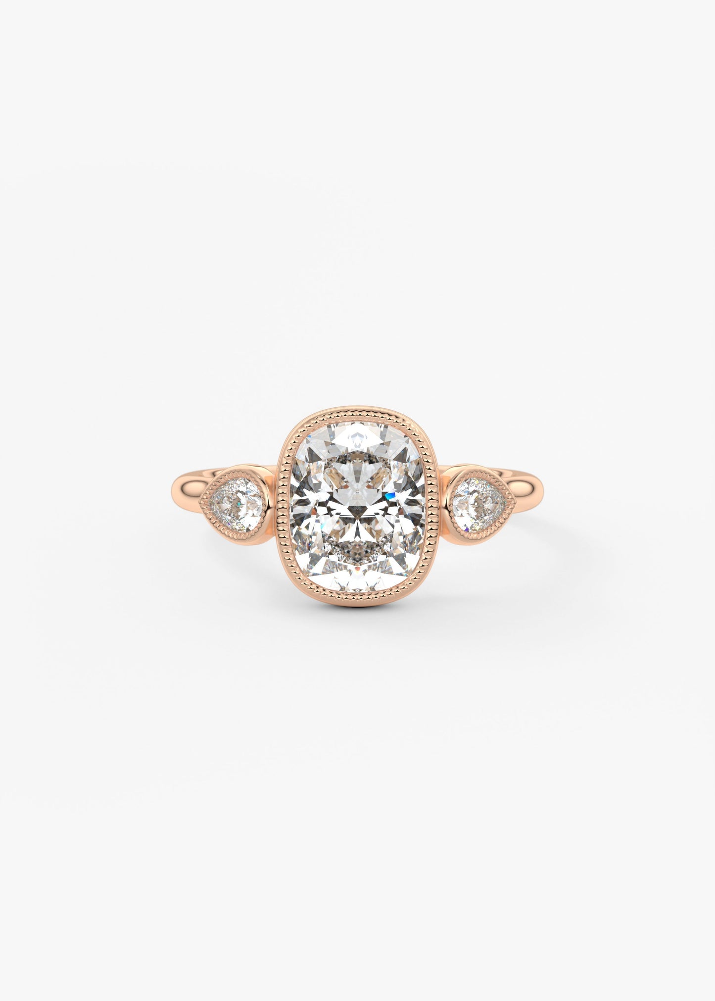 Elongated Cushion Three Stone Lab Grown Diamond Engagement Ring