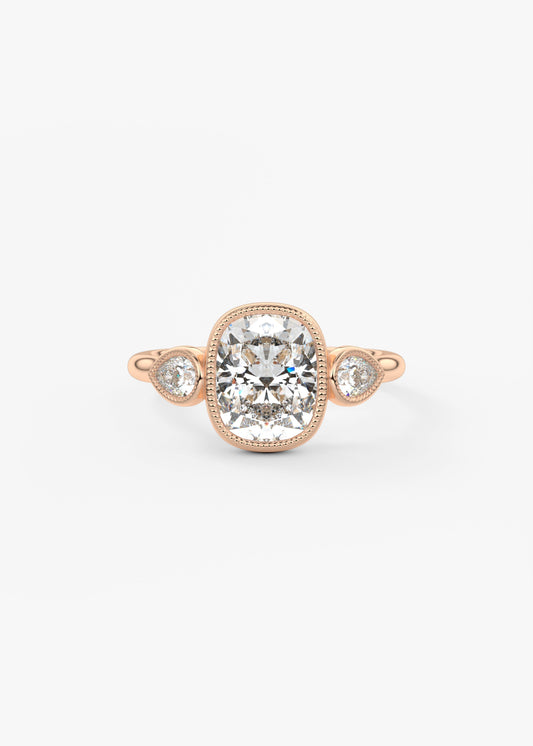 Elongated Cushion Three Stone Lab Grown Diamond Engagement Ring