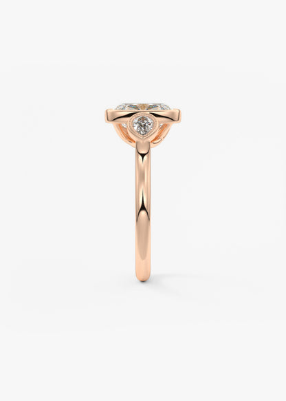 Elongated Cushion Three Stone Lab Grown Diamond Engagement Ring