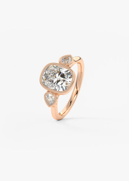 Elongated Cushion Three Stone Lab Grown Diamond Engagement Ring