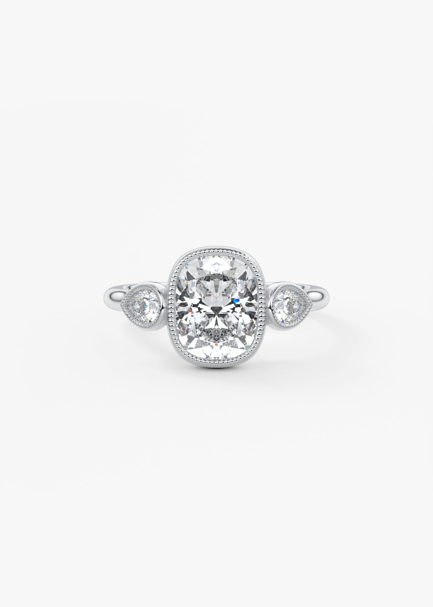 Elongated Cushion Three Stone Lab Grown Diamond Engagement Ring