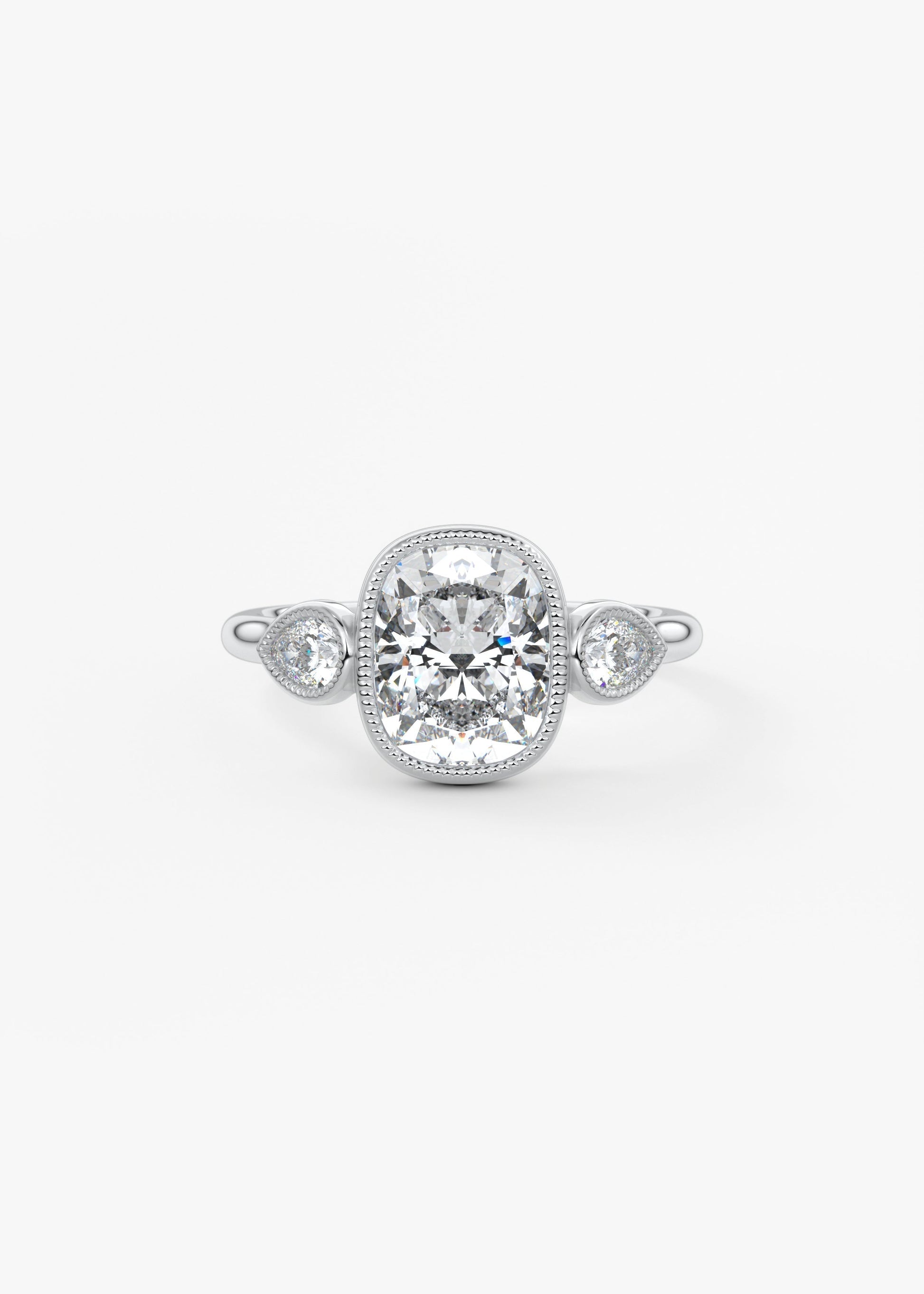 Elongated Cushion Three Stone Lab Grown Diamond Engagement Ring
