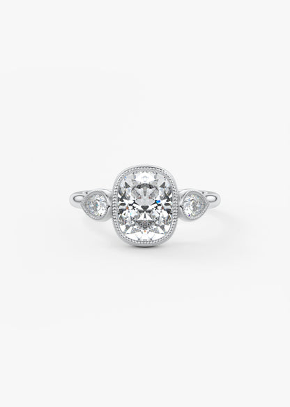 Elongated Cushion Three Stone Lab Grown Diamond Engagement Ring