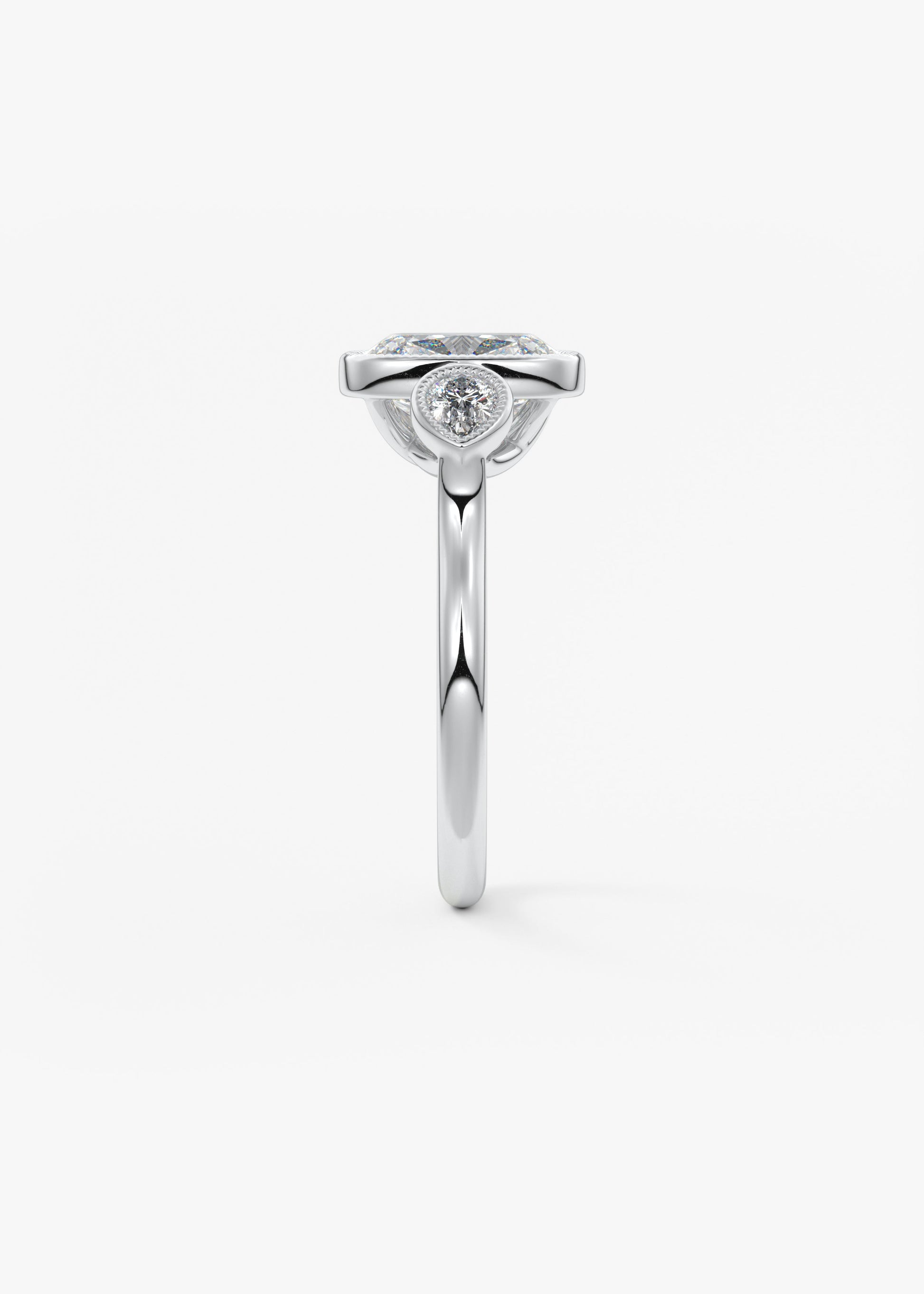 Elongated Cushion Three Stone Lab Grown Diamond Engagement Ring