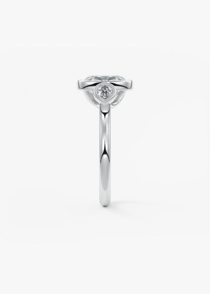 Elongated Cushion Three Stone Lab Grown Diamond Engagement Ring