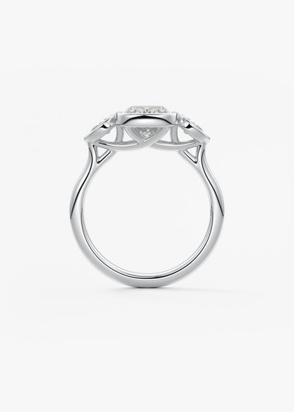 Elongated Cushion Three Stone Lab Grown Diamond Engagement Ring