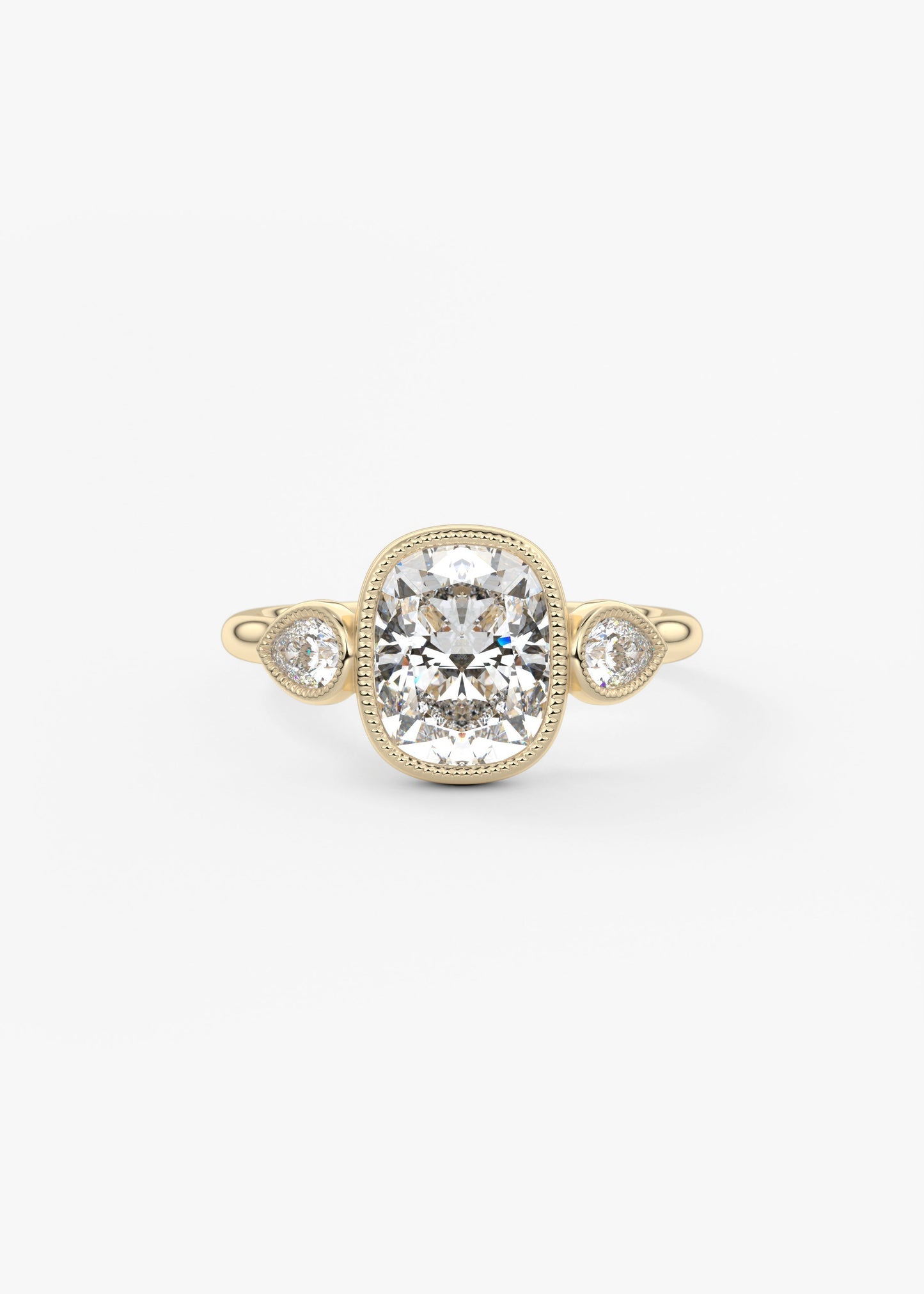 Elongated Cushion Three Stone Lab Grown Diamond Engagement Ring