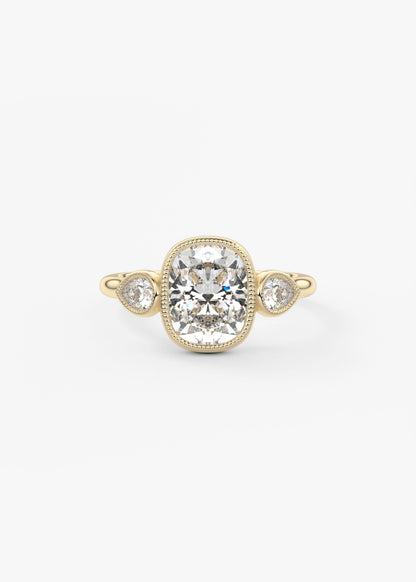 Elongated Cushion Three Stone Lab Grown Diamond Engagement Ring