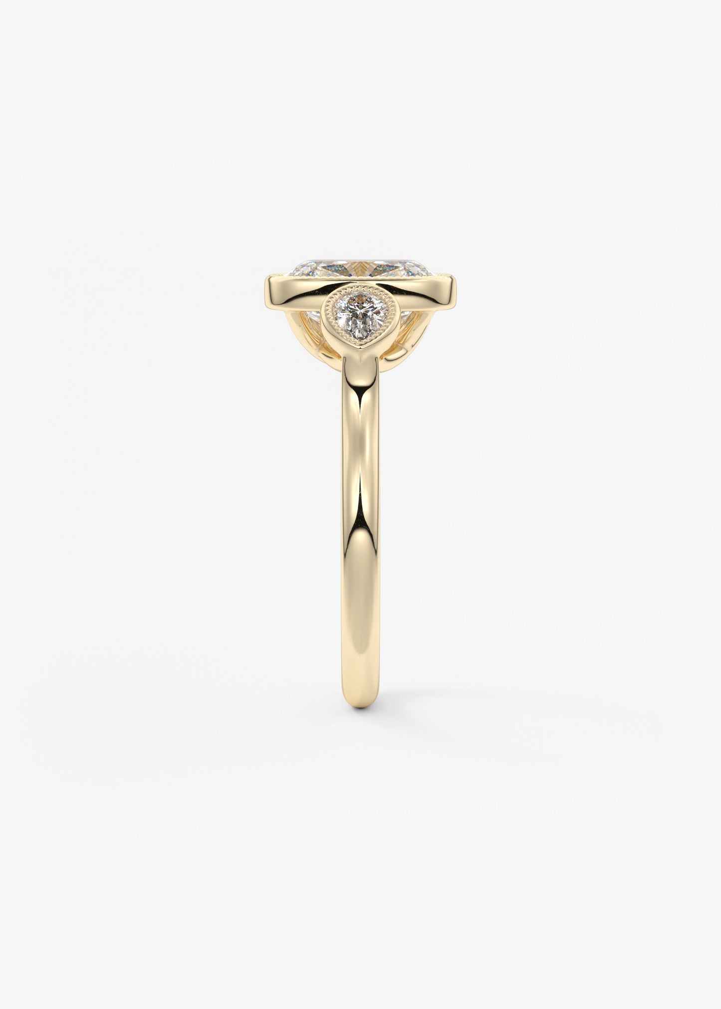 Elongated Cushion Three Stone Lab Grown Diamond Engagement Ring