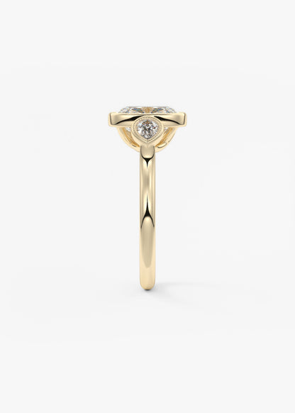 Elongated Cushion Three Stone Lab Grown Diamond Engagement Ring