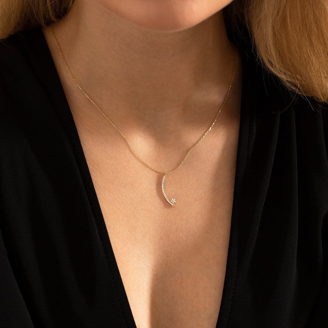 0.5 TCW Round Shape Moissanite Moon & Star Necklace