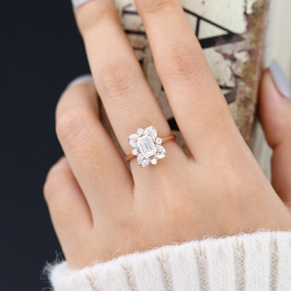 Emerald Cluster Lab-Grown Diamond Engagement Ring