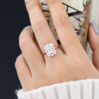 Emerald Cluster Lab-Grown Diamond Engagement Ring