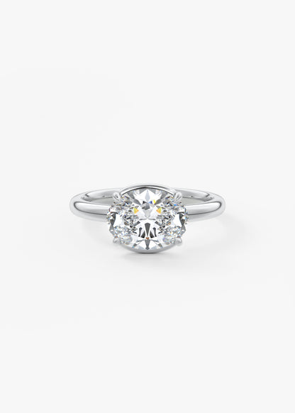 Oval Half Bezel Lab Grown Diamond Engagement Ring