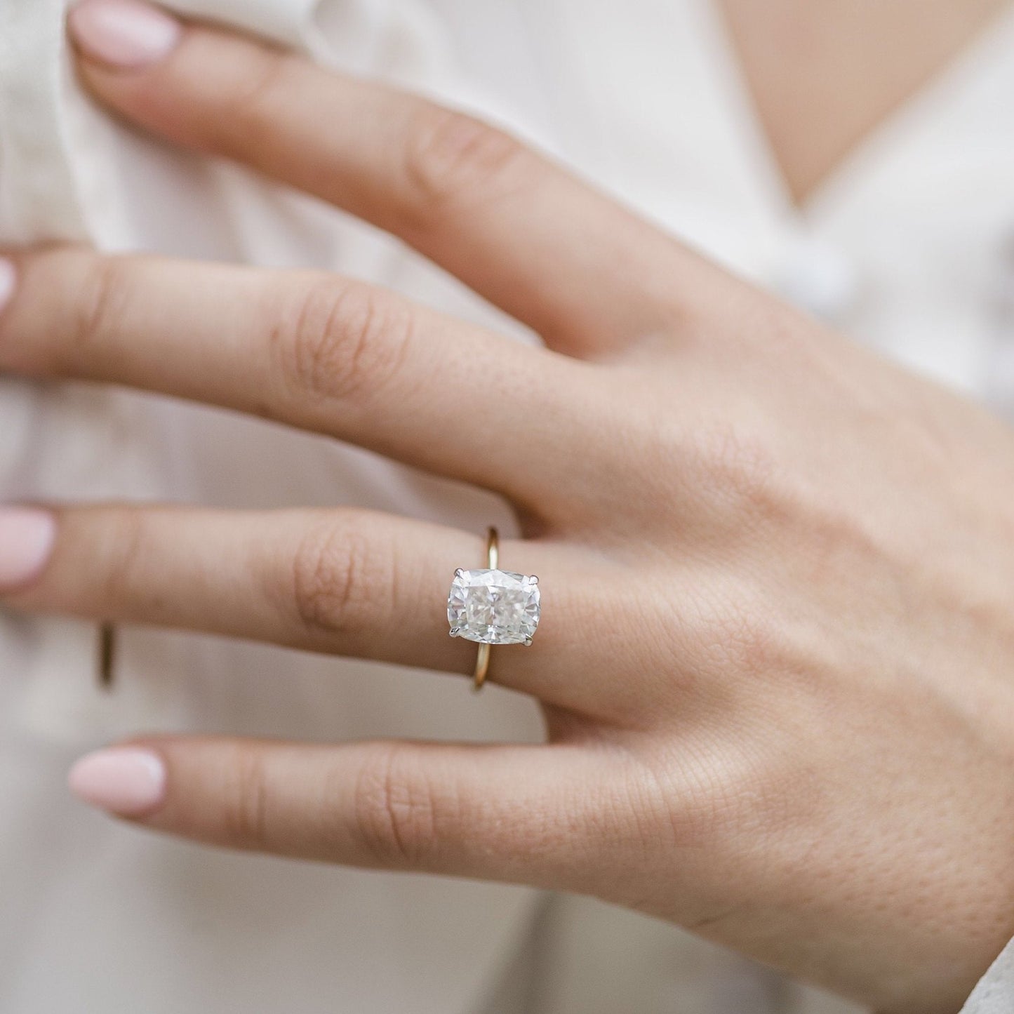 Elongated Cushion Hidden Halo Lab Grown Diamond Engagement Ring