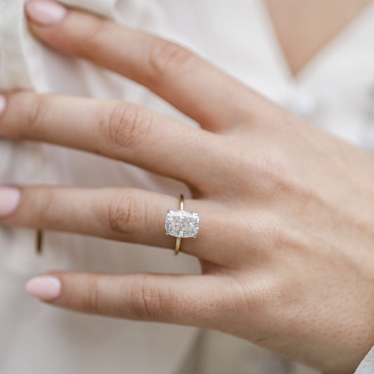 Elongated Cushion Hidden Halo Lab Grown Diamond Engagement Ring
